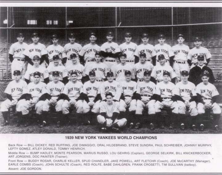 1939 New York Yankees World Champion baseball team