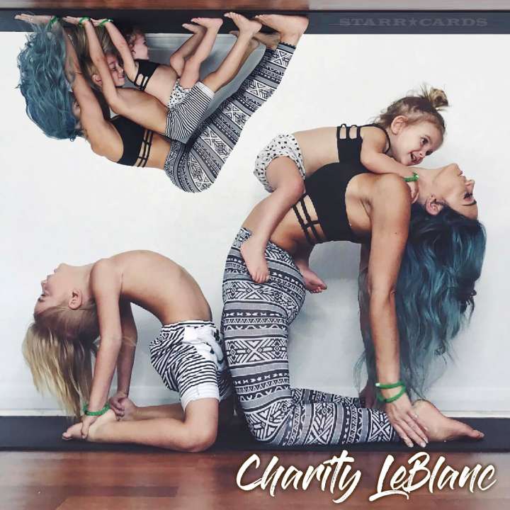 Acroyoga artist Charity LeBlanc practices family yoga with her kids