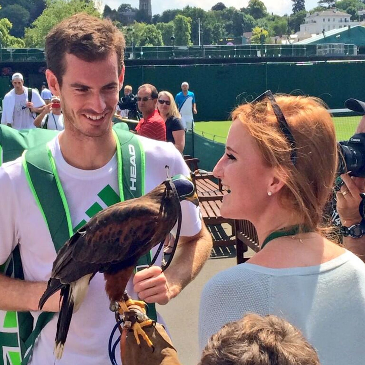 Andy Murray visits with Rufus the Hawk