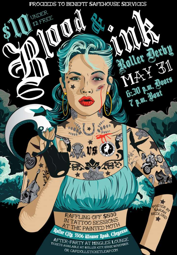 Blood And Ink Roller Derby poster by Sarah Hedlund