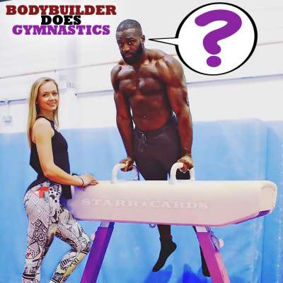 Bodybuilder does gymnastics: Gabriel Sey tries the pommel horse