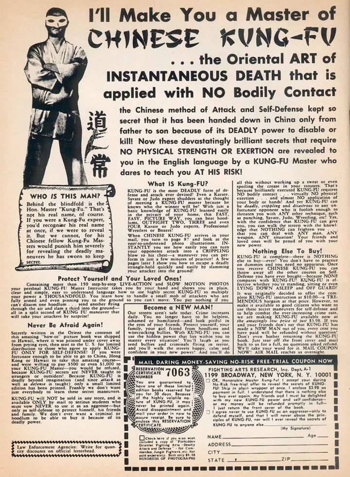 Comic book ad for Chinese Kung-Fu: the Oriental Art of Instantaneous Death