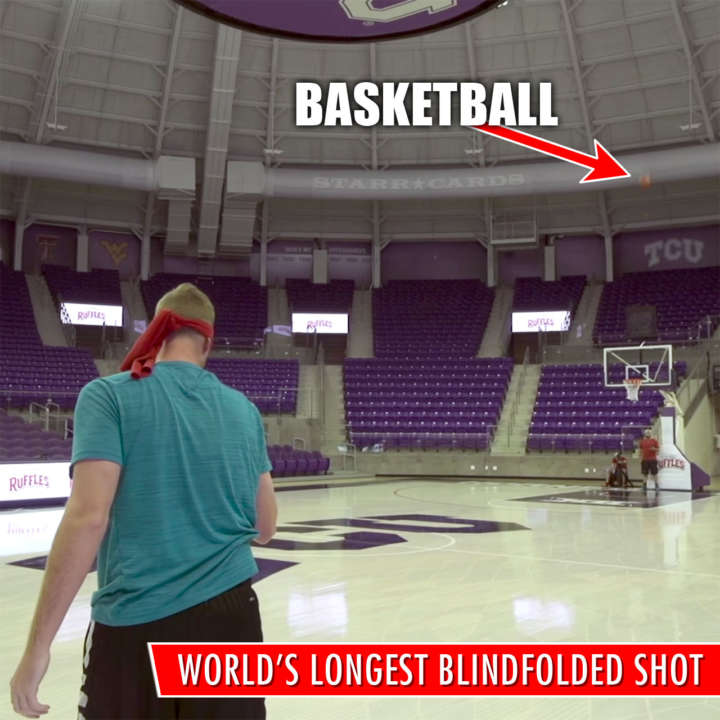 Dude Perfect Guinness World Record: Longest blindfolded basketball shot