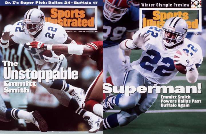 Emmitt Smith Sports Illustrated covers before and after Super Bowl XXVIII