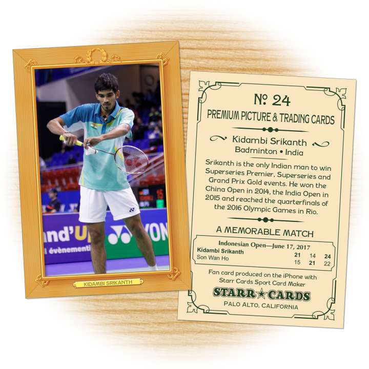 Fan card of Indian badminton star Kidambi Srikanth