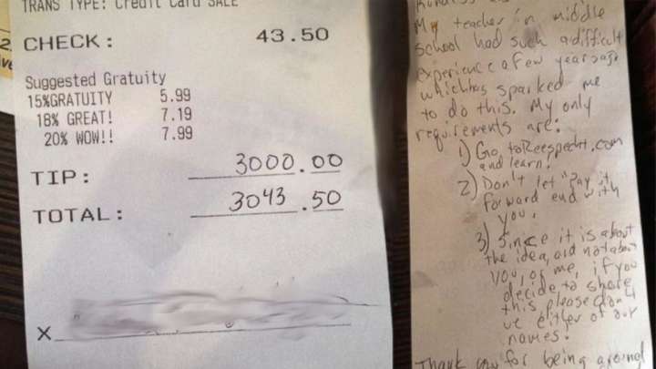 Man leaves 3000 dollar tip to pay it forward movement Reespecht Life