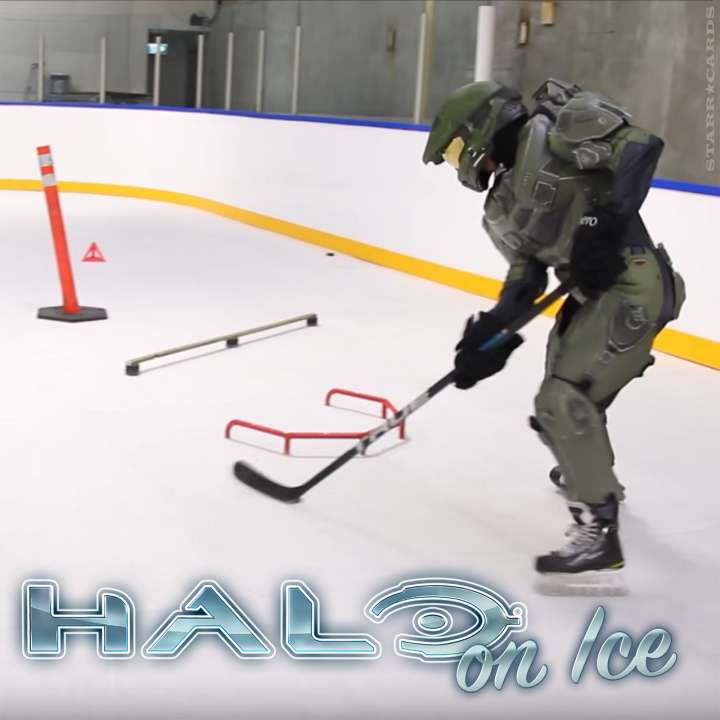 Master Chief from 'Halo' plays ice hockey