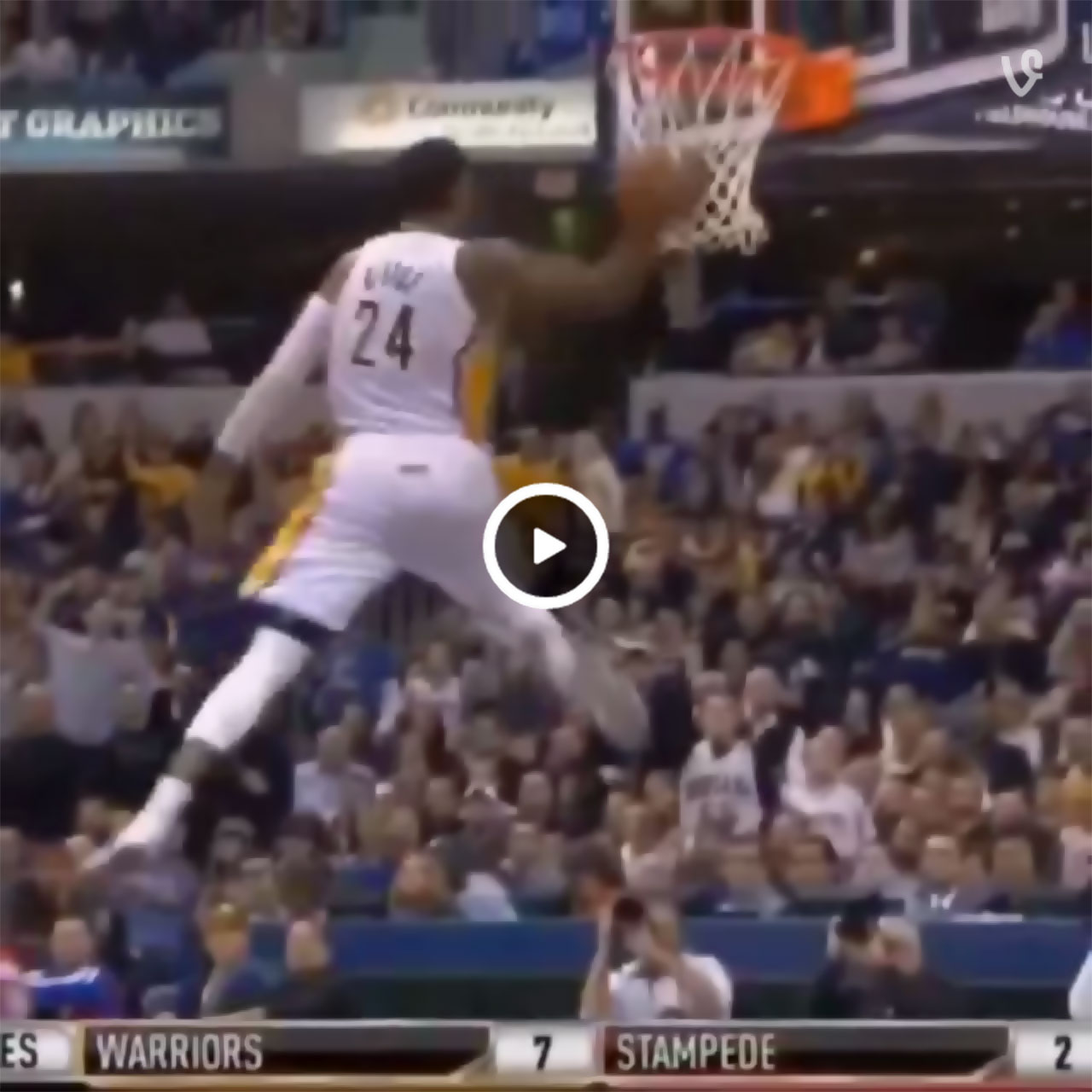 Paul George throws down a windmill dunks during a game