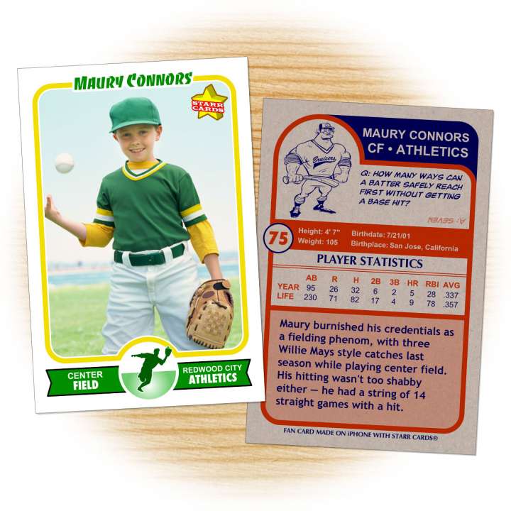 Baseball card template from Starr Cards Baseball Card Maker.