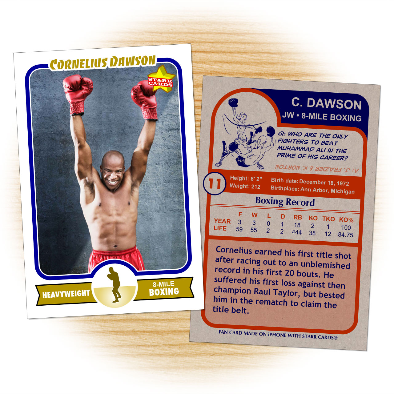 Boxing card template from Starr Cards Boxing Card Maker.