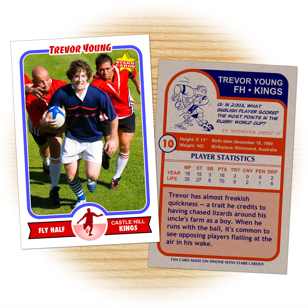 Rugby card template from Starr Cards Rugby Card Maker.