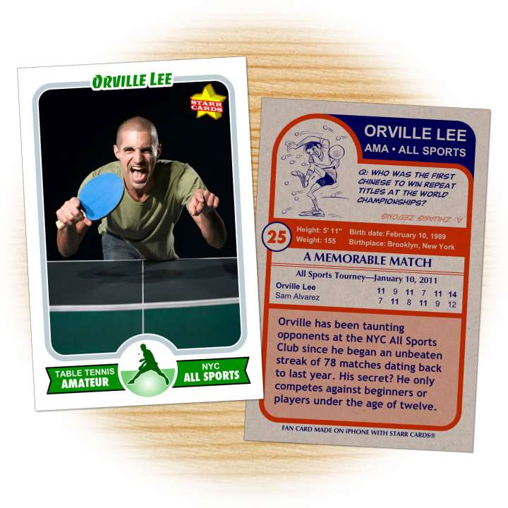 Table tennis card template from Starr Cards Table Tennis Card Maker.