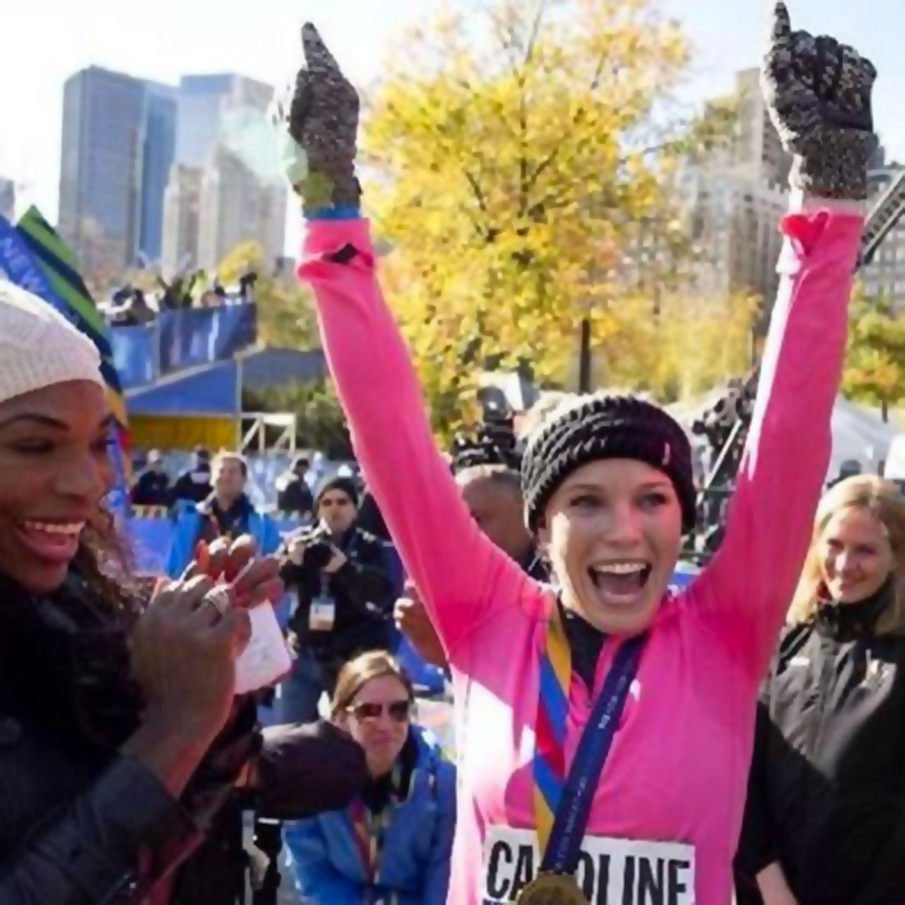 Serena Williams cheers for Caroline Wozniacki after NYC Marathon