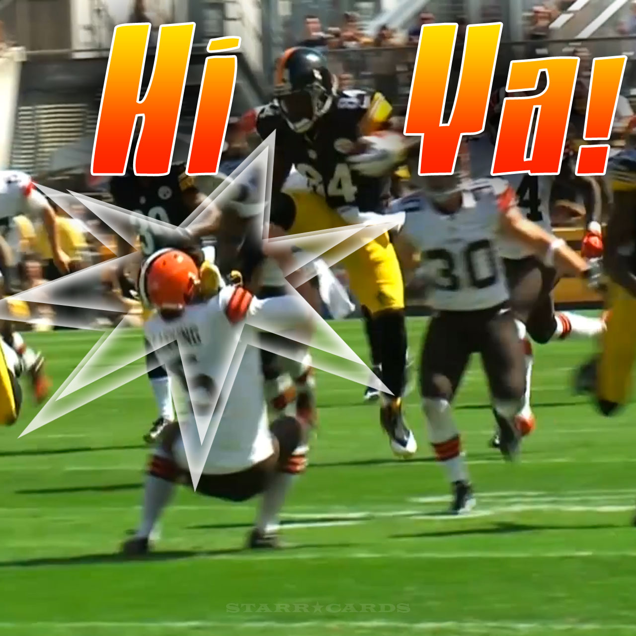 Steelers' Antonio Brown delivers a karate kick to Browns punter Spencer Lanning