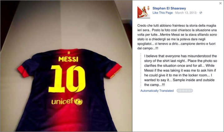 Stephan El Shaarawy shows Lionel Messi jersey on Facebook after swap