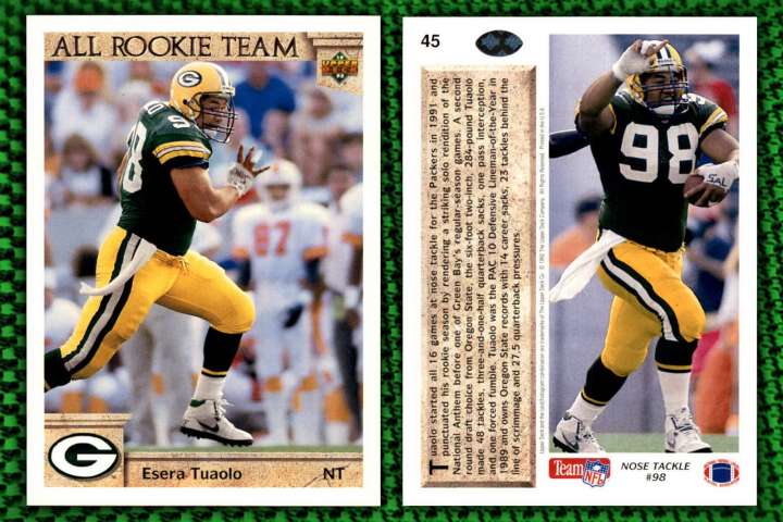 Upper Deck All-Rookie Team football card of Green Bay Packers nose tackle Esera Tuaolo
