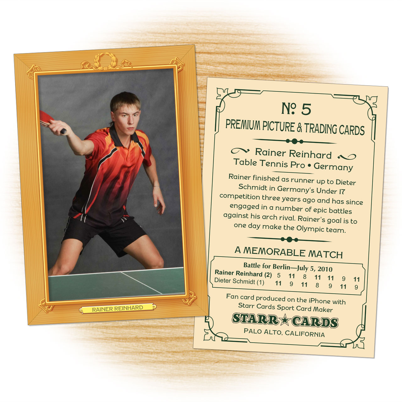 Table Tennis card template from Starr Cards Table Tennis Card Maker.