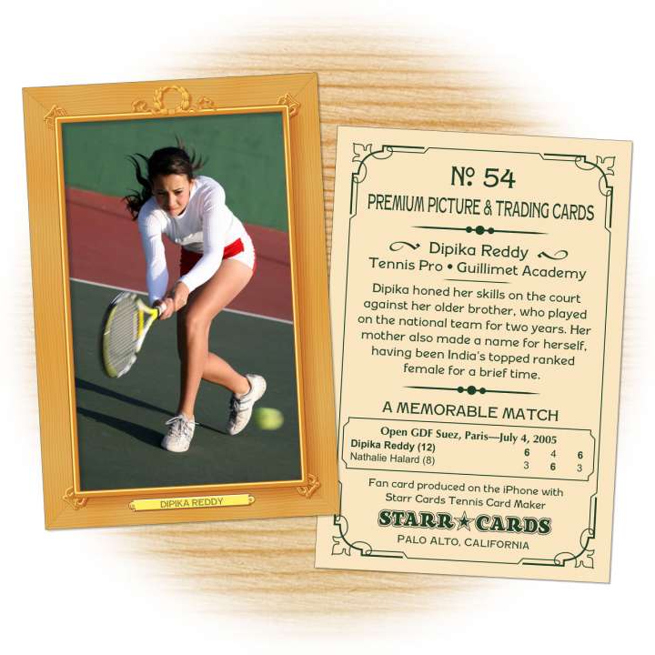 Tennis card template from Starr Cards Tennis Card Maker.