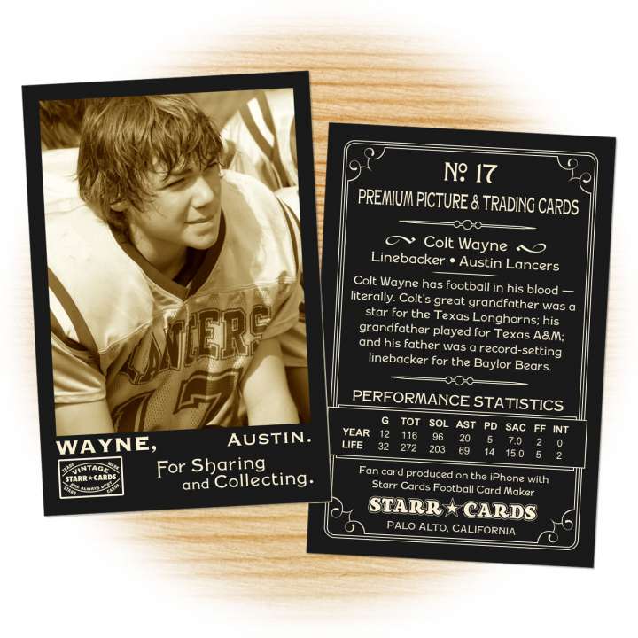 Football card template from Starr Cards Football Card Maker.
