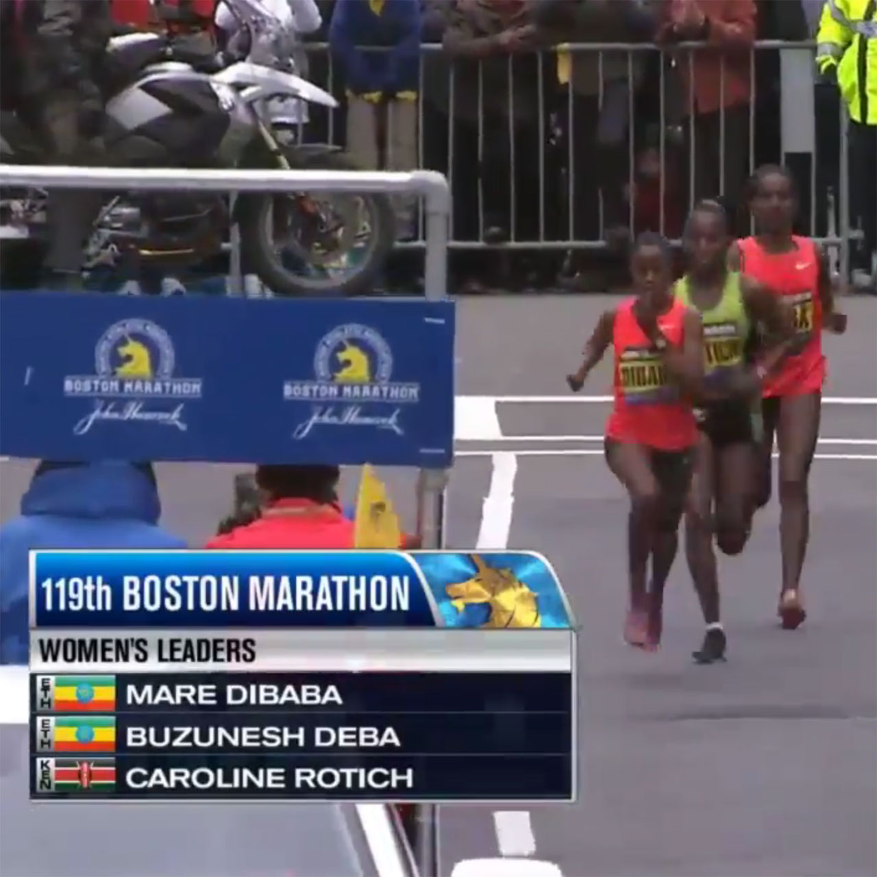 2015 Boston Marathon top three women: Caroline Rotich, Mare Dibaba and Buzunesh Deba