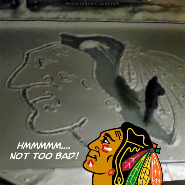 Blackhawks logo made in snow