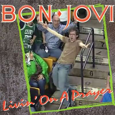 Boston Celtics fan Jeremy Fry entertains TD Garden crowd while dancing to Bon Jovi