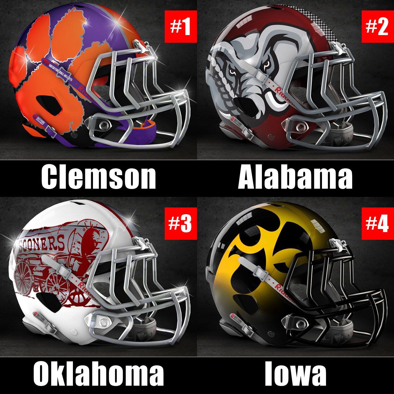 College Football Playoff Top Four with Clemson, Alabama, Oklahoma, Iowa