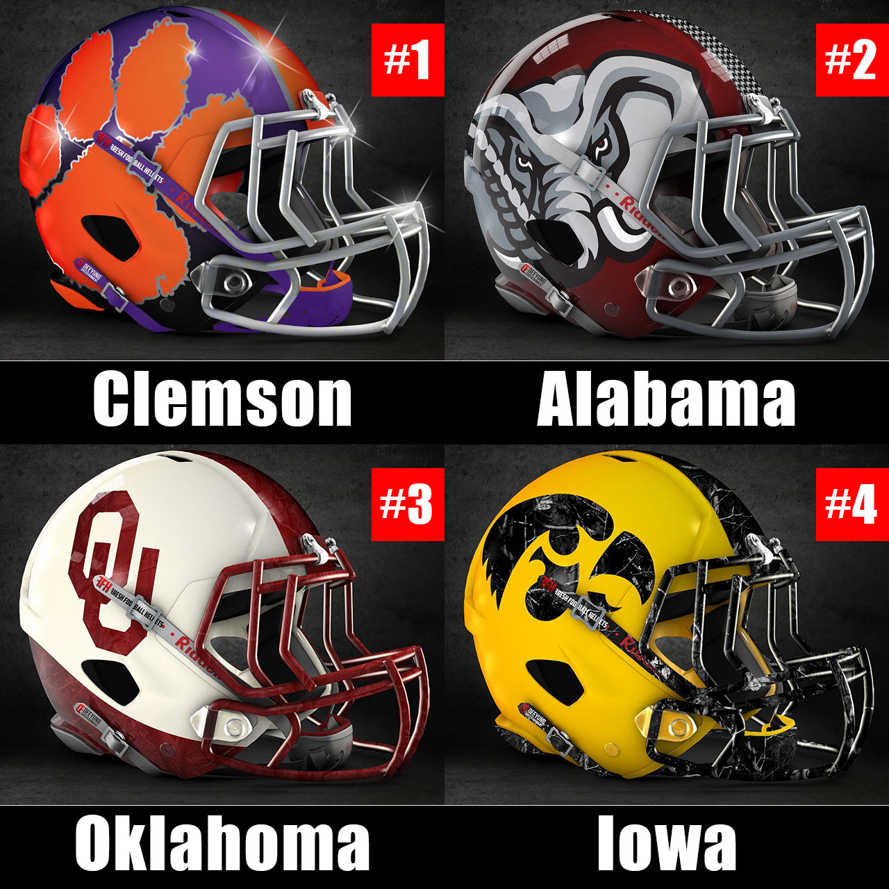 College Football Playoff Top Four with Tigers, Crimson Tide, Sooners, Hawkeyes