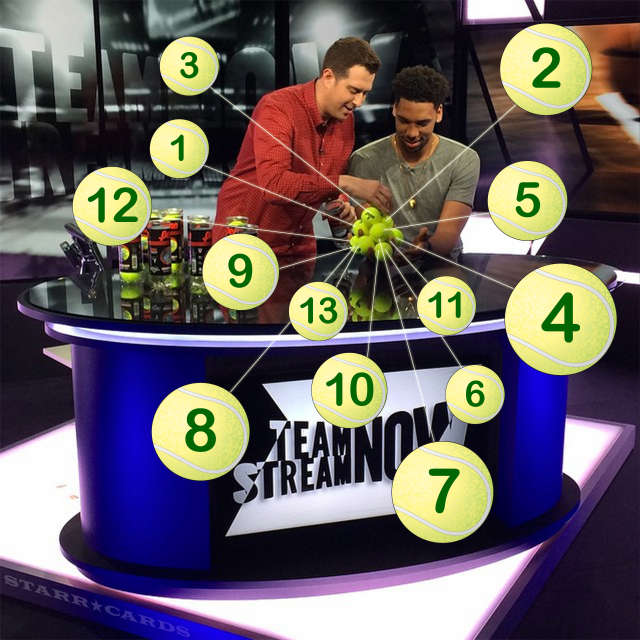 Count 'em: Jahlil Okafor holds 13 tennis balls in one hand