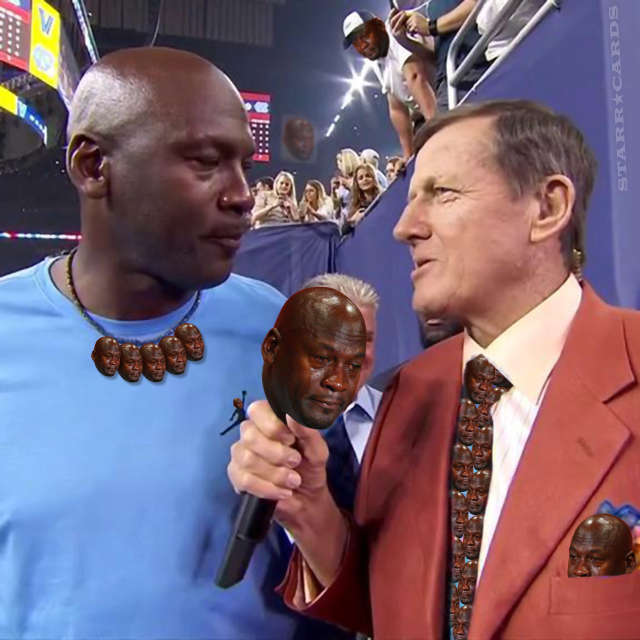 Crying Michael Jordan with Craig Sager at Villanova vs North Carolina championship game