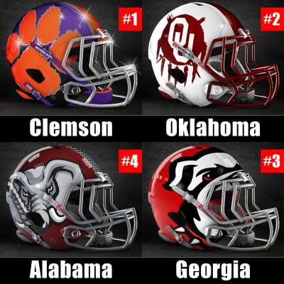 Final 2017 College Football Playoff rankings: 1) Clemson, 2) Oklahoma, 3) Georgia, 4) Alabama