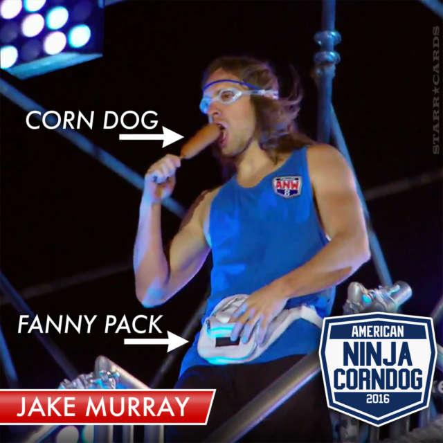 Jake Murray takes a bite from a corn dog on 'American Ninja Warrior'