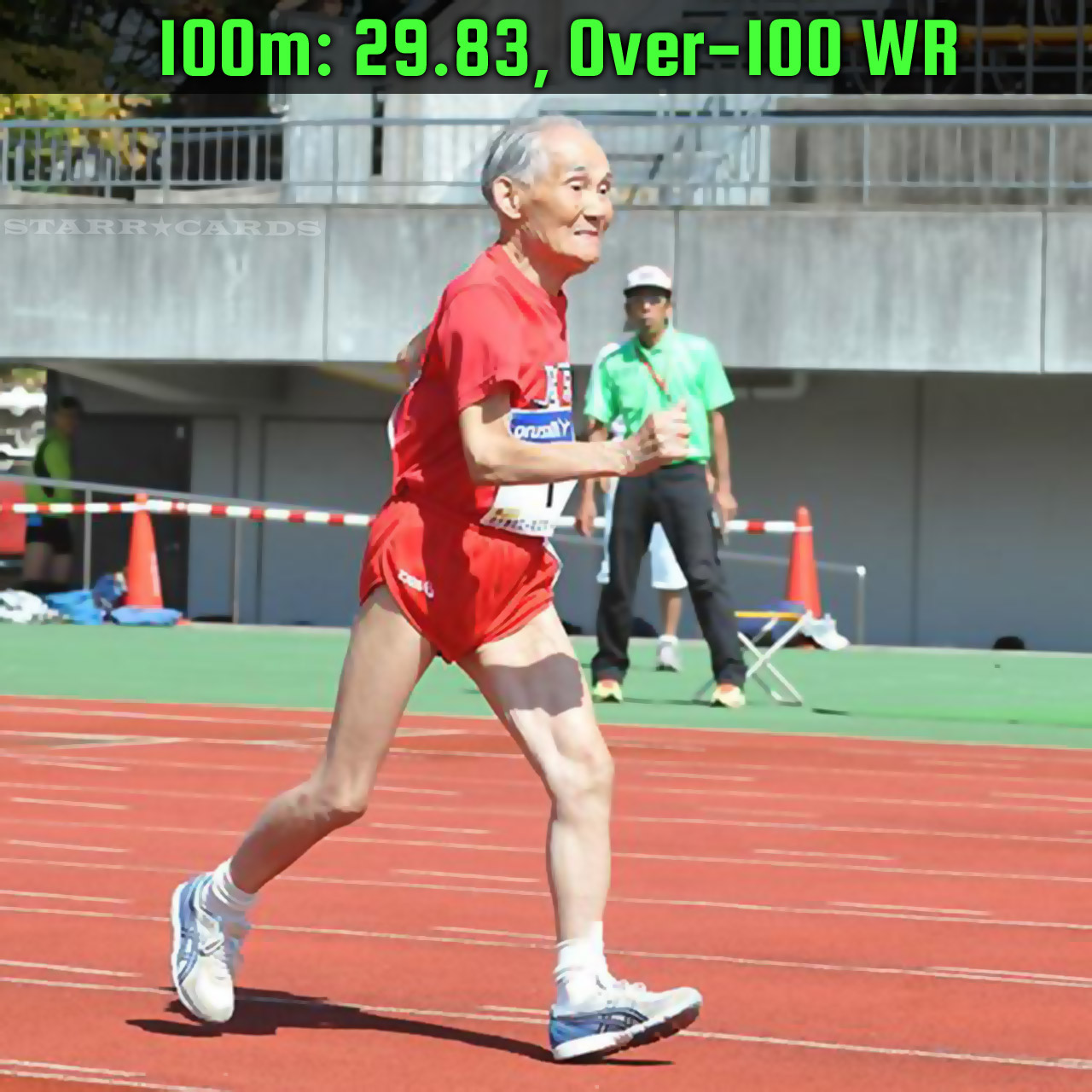 Japan's Hidekichi Miyazaki holds the 100m world record for centenarians with a time of 29.83 seconds.