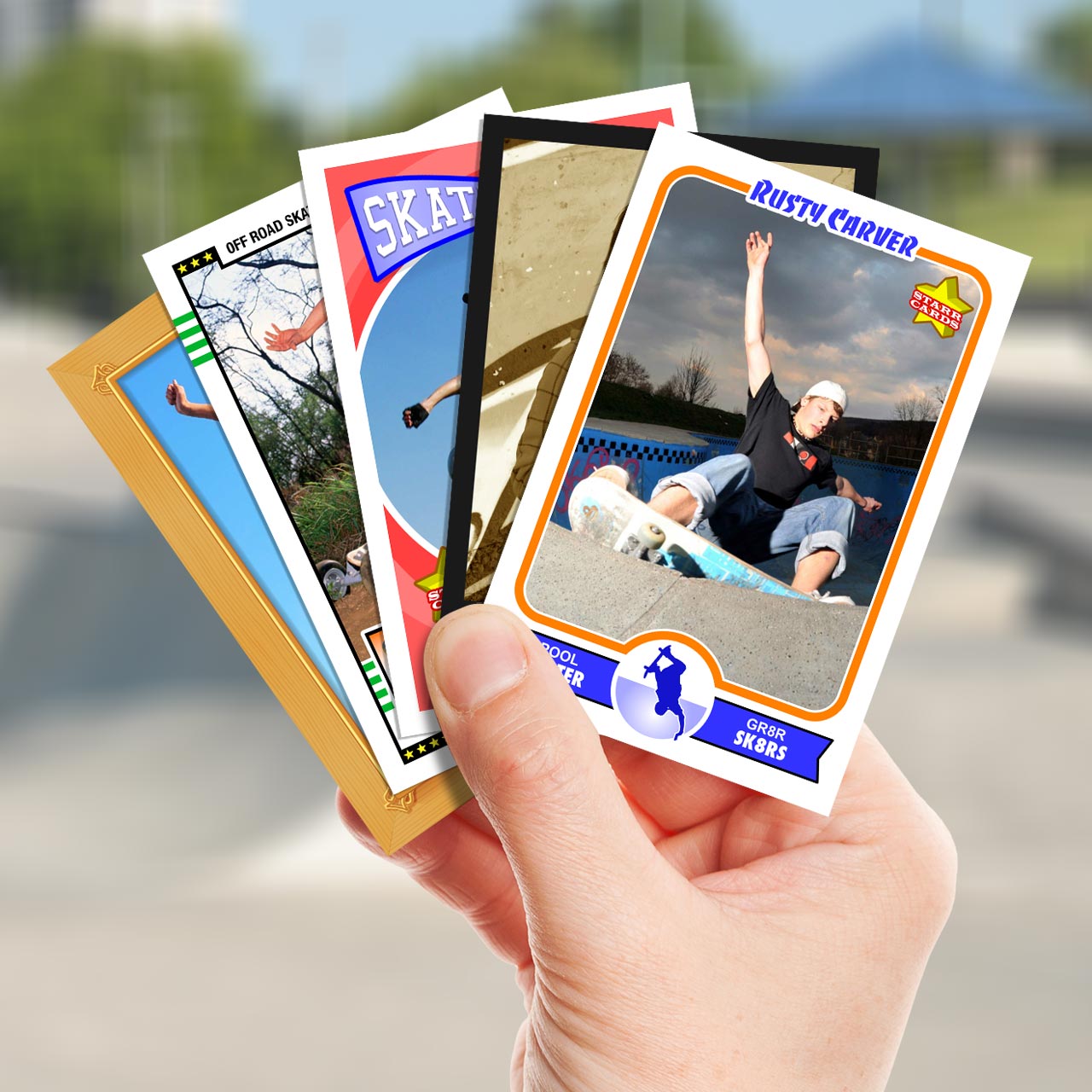 Make your own skateboarding card with Starr Cards.