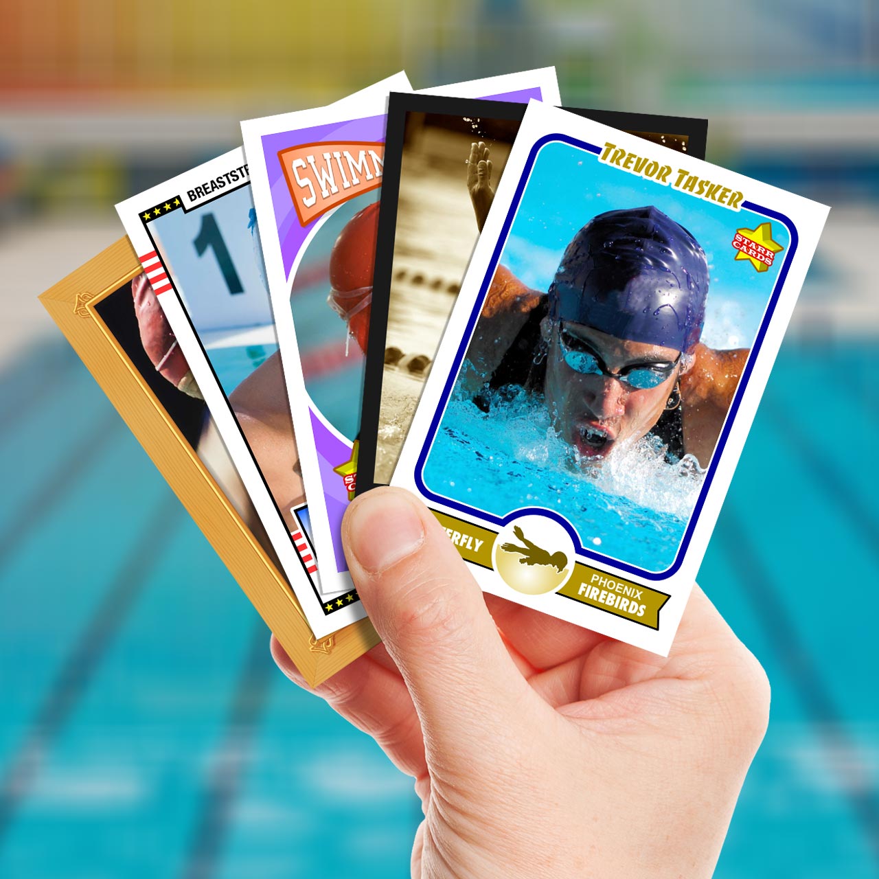 Make your own swimming card with Starr Cards.