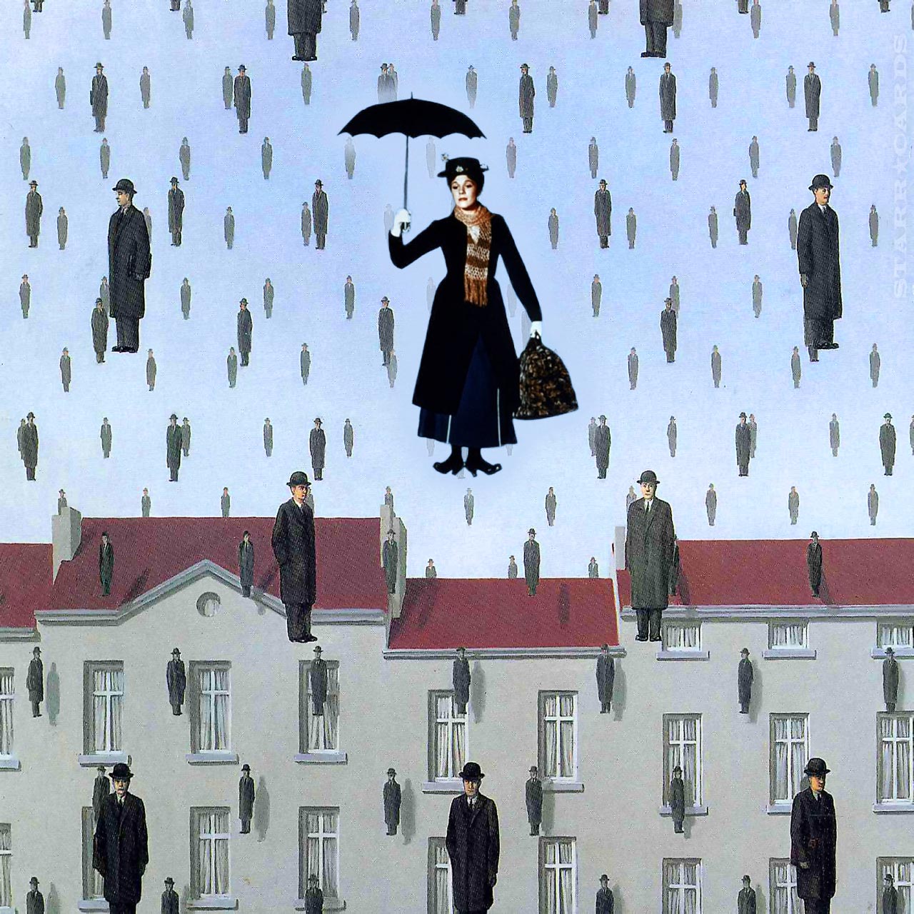 Where is my umbrella she. Голконда Магритт. Голконда картина Рене Магритта. Магритт Голконда 1953. Картина Рене Мадрид Голконда.