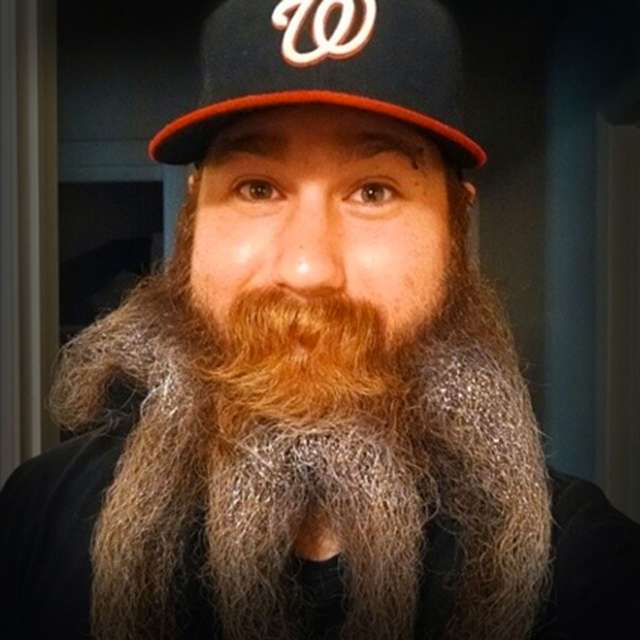 Nationals fan's beard sculpted into a 'W'.