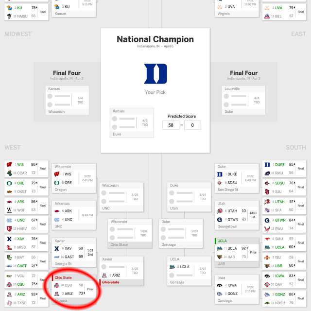 NCAA tournament perfect bracket until 35th game