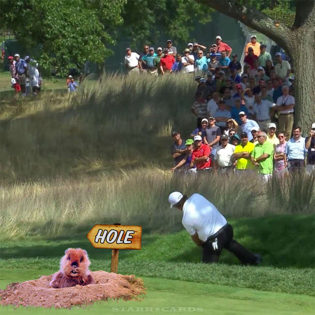 Phil Mickelson tries backward shot on the 18th hole at The Barclays