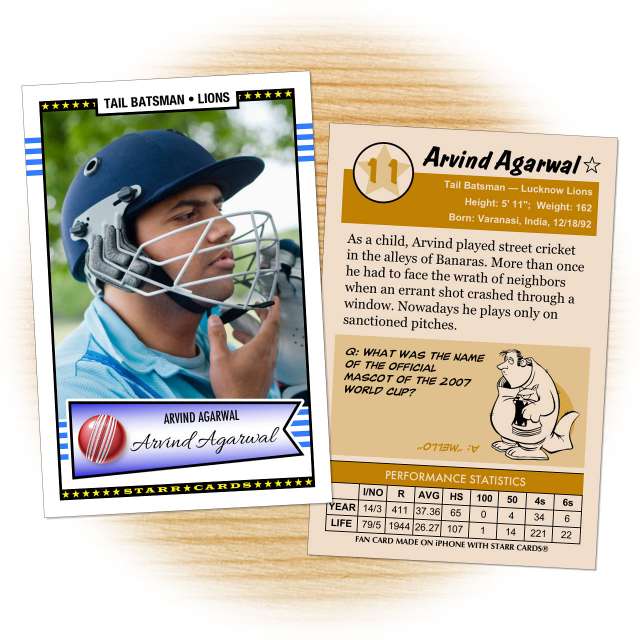 Cricket card template from Starr Cards Cricket Card Maker.