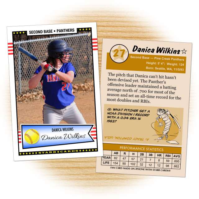 Softball card template from Starr Cards Softball Card Maker.