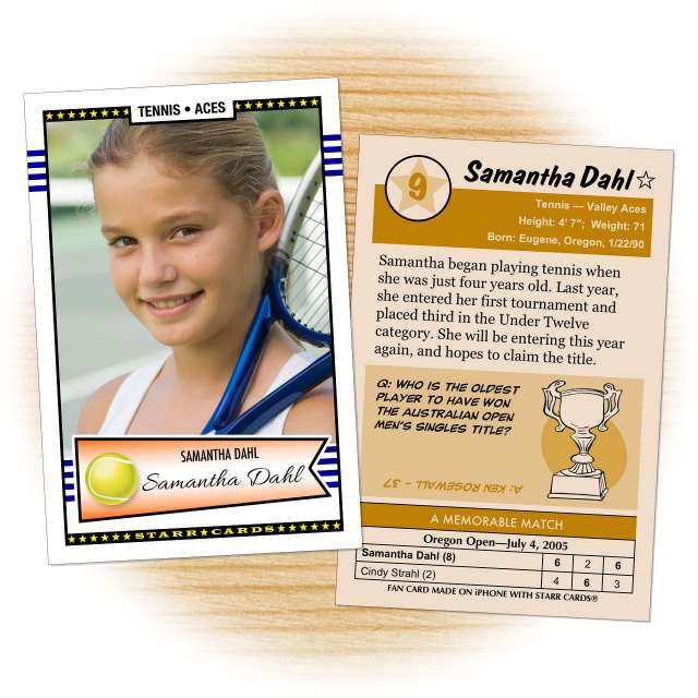 Tennis card template from Starr Cards Tennis Card Maker.