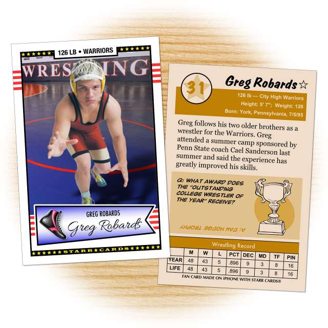 Wrestling card template from Starr Cards Wrestling Card Maker.