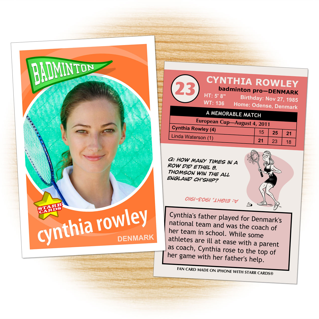 Badminton card template from Starr Cards Badminton Card Maker.
