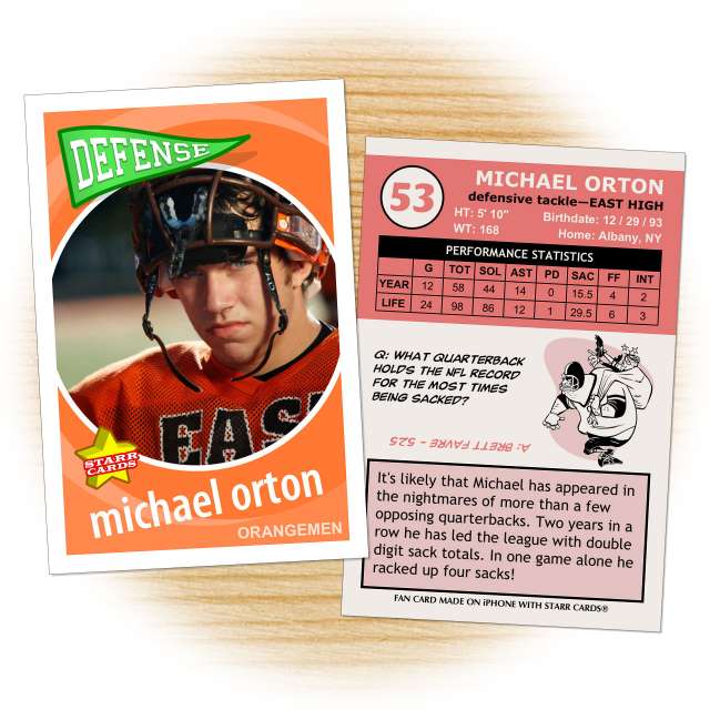 Football card template from Starr Cards Football Card Maker.