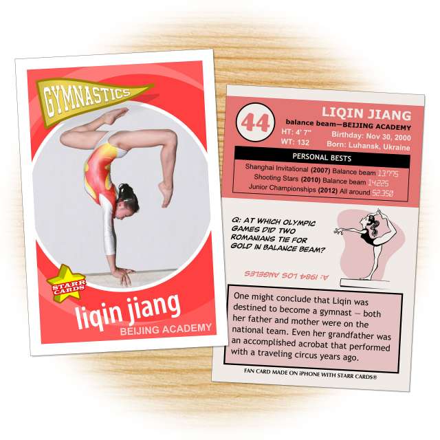 Gymnastics card template from Starr Cards Gymnastics Card Maker.