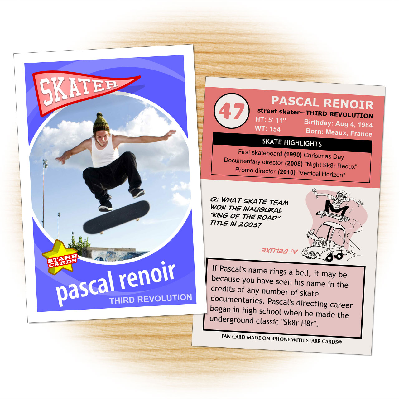 Skater card template from Starr Cards Skateboarding Card Maker.