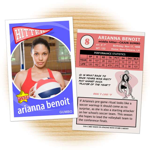 Volleyball card template from Starr Cards Volleyball Card Maker.