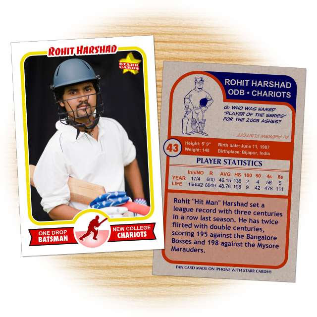 Cricket card template from Starr Cards Cricket Card Maker.