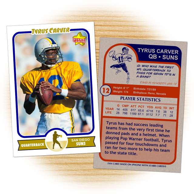 Football card template from Starr Cards Football Card Maker.